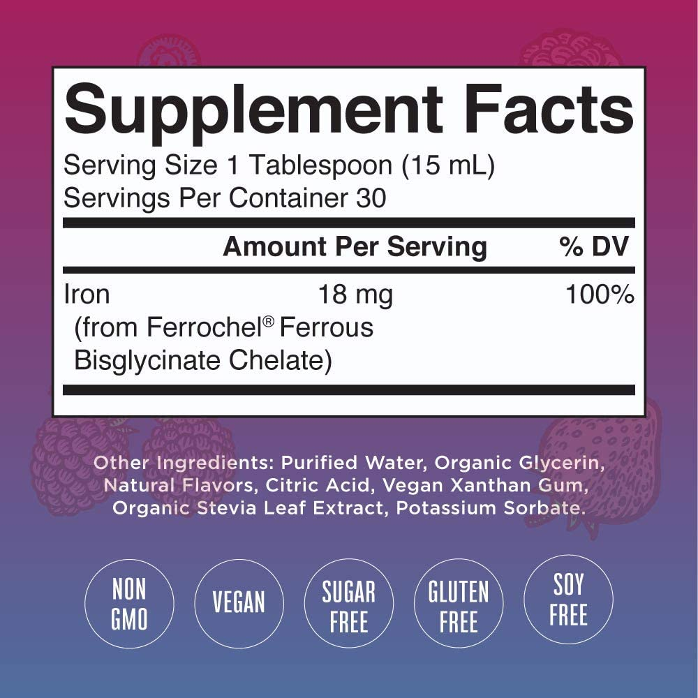 Iron Supplement for Women Men & Kids | Liquid Iron Supplement for Women Men & Kids | Iron Supplement for Iron Deficiency | Immune Support | Sugar Free | Vegan | Non-Gmo | Gluten Free | 15.22 Fl Oz