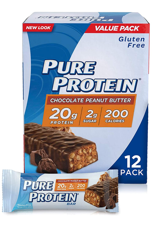 Pure Protein Bars, High Protein, Nutritious Snacks to Support Energy, Low Sugar, Gluten Free, Chocolate Peanut Butter, 1.76Oz, 12 Pack