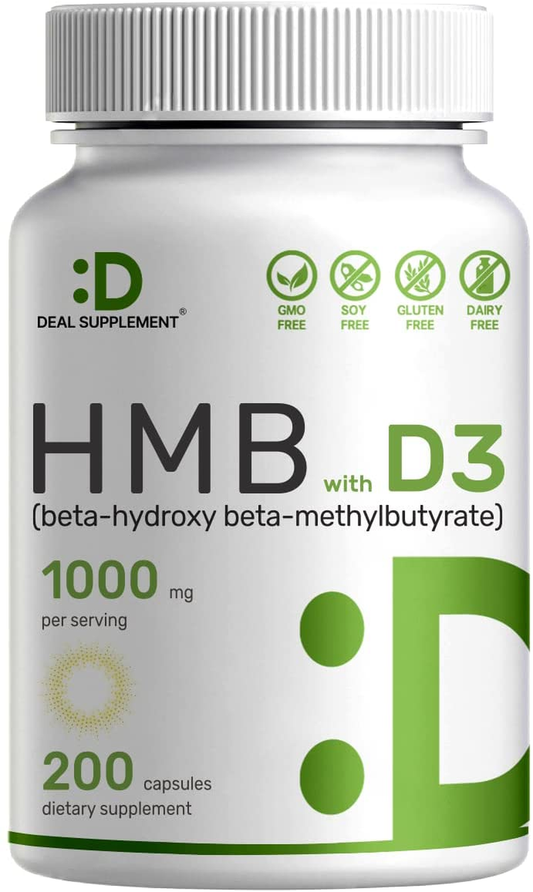 Ultra Strength HMB Supplements 1000Mg with Vitamin D3 2000 IU per Serv, 200 Capsules | Third Party Tested | Supports Muscle Growth, Retention & Lean Muscle Mass - Fast Workout Recovery