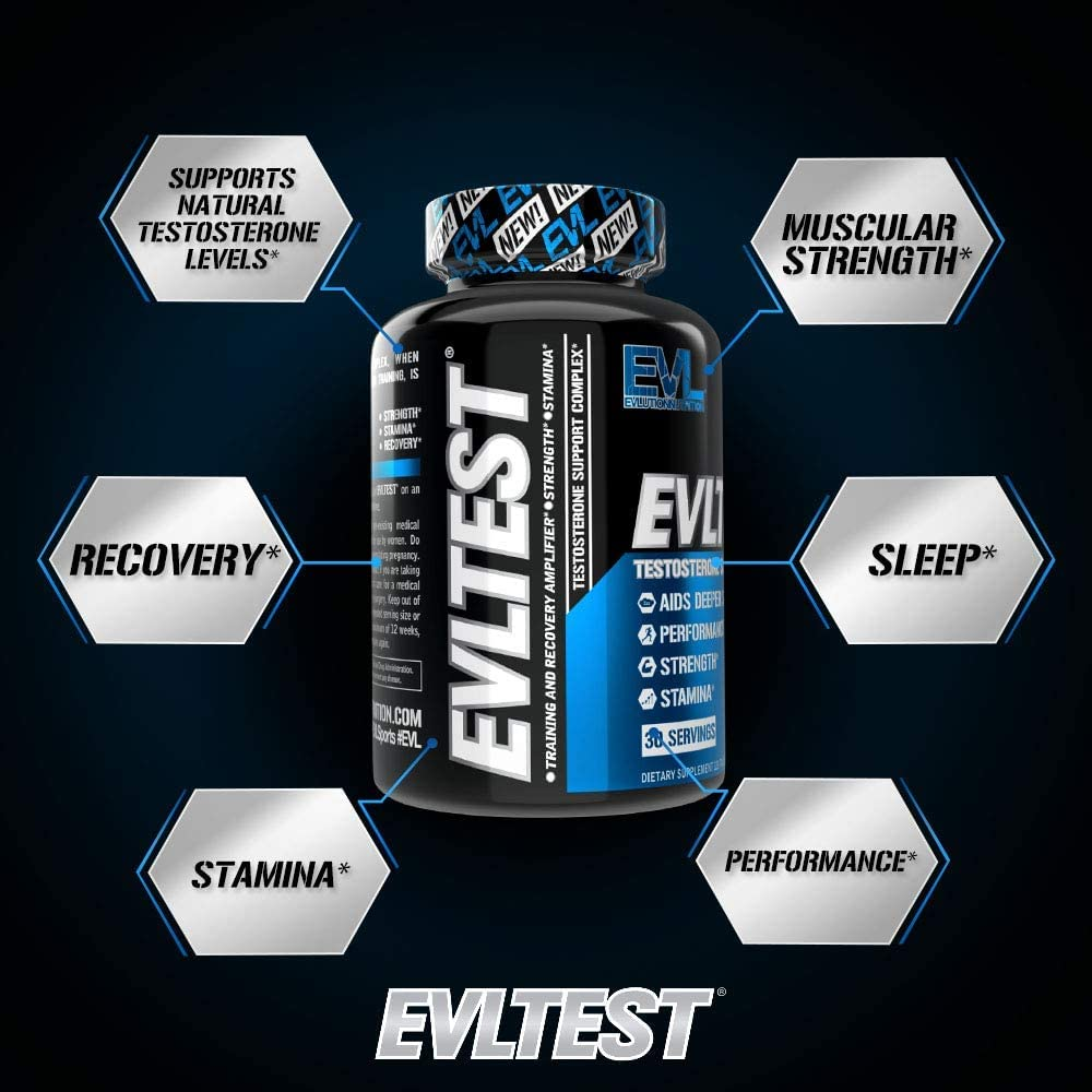 Nutrition Testosterone Booster for Men, EVLTEST Supports Healthy Testosterone Levels, Hormone Balance, Muscle Strength and Stamina, Boost Performance and Recovery, 120 Tablets (30 Servings)