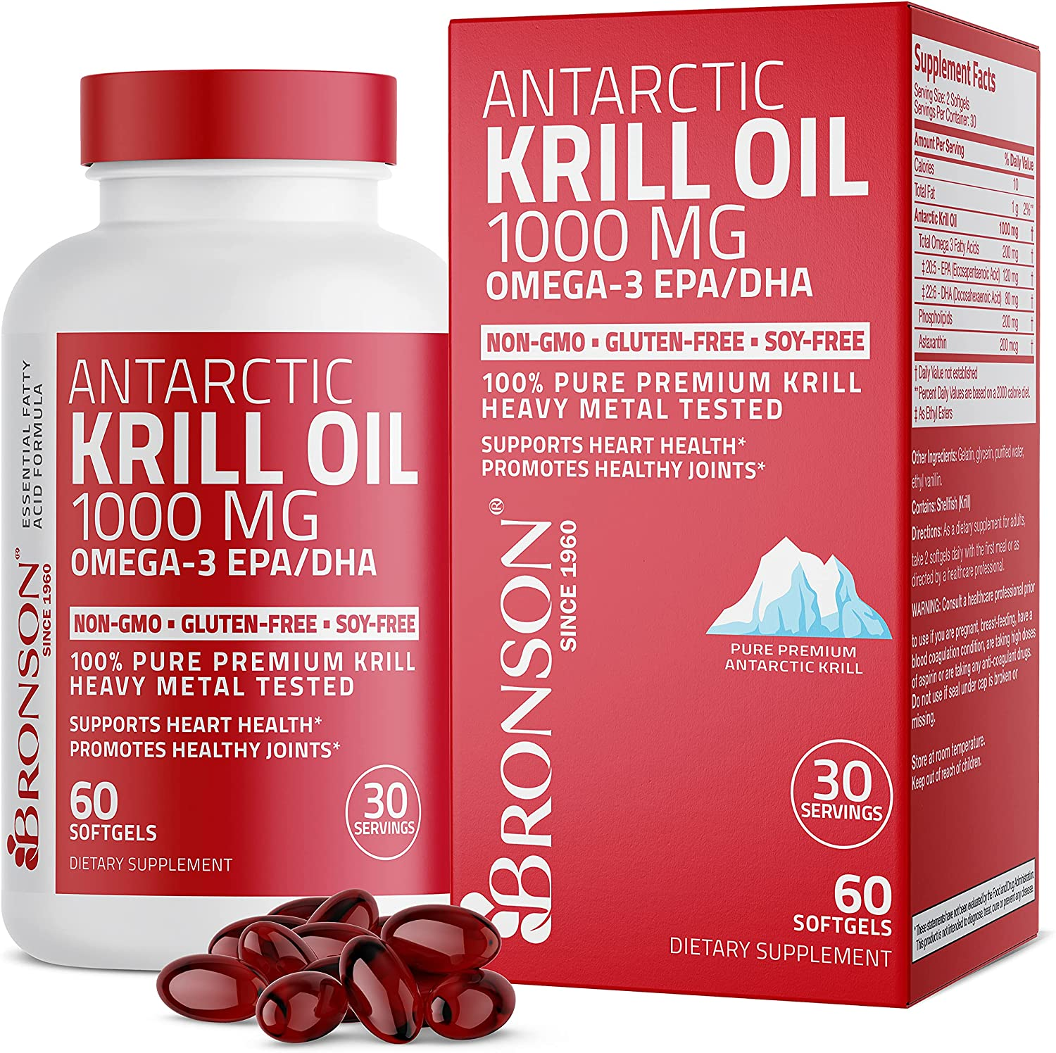 Antarctic Krill Oil 1000 Mg with Omega-3S EPA, DHA, Astaxanthin and Phospholipids 60 Softgels (30 Servings)