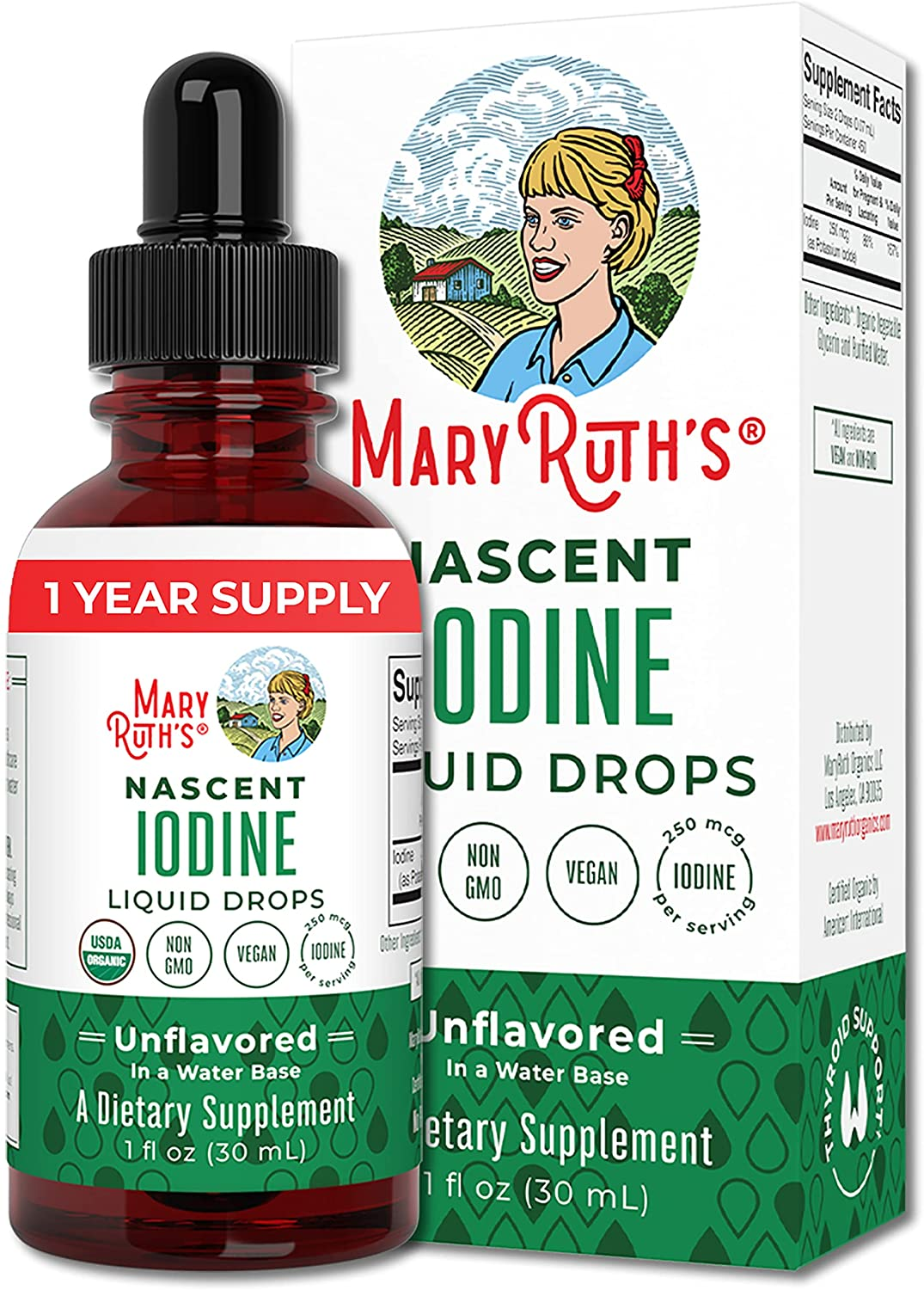 Potassium Iodide | Iodine Supplement | 1 Year Supply | Iodine Drops | USDA Organic | Nascent Iodine | Vegan