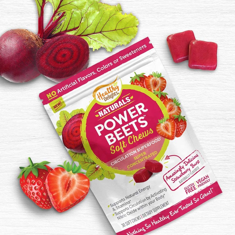 Healthy Delights Naturals Power Beets Soft Chews, Delicious Strawberry Burst, Concentrated Superfood Supplement, Supports Circulation, Natural Energy & Stamina, 30 Count