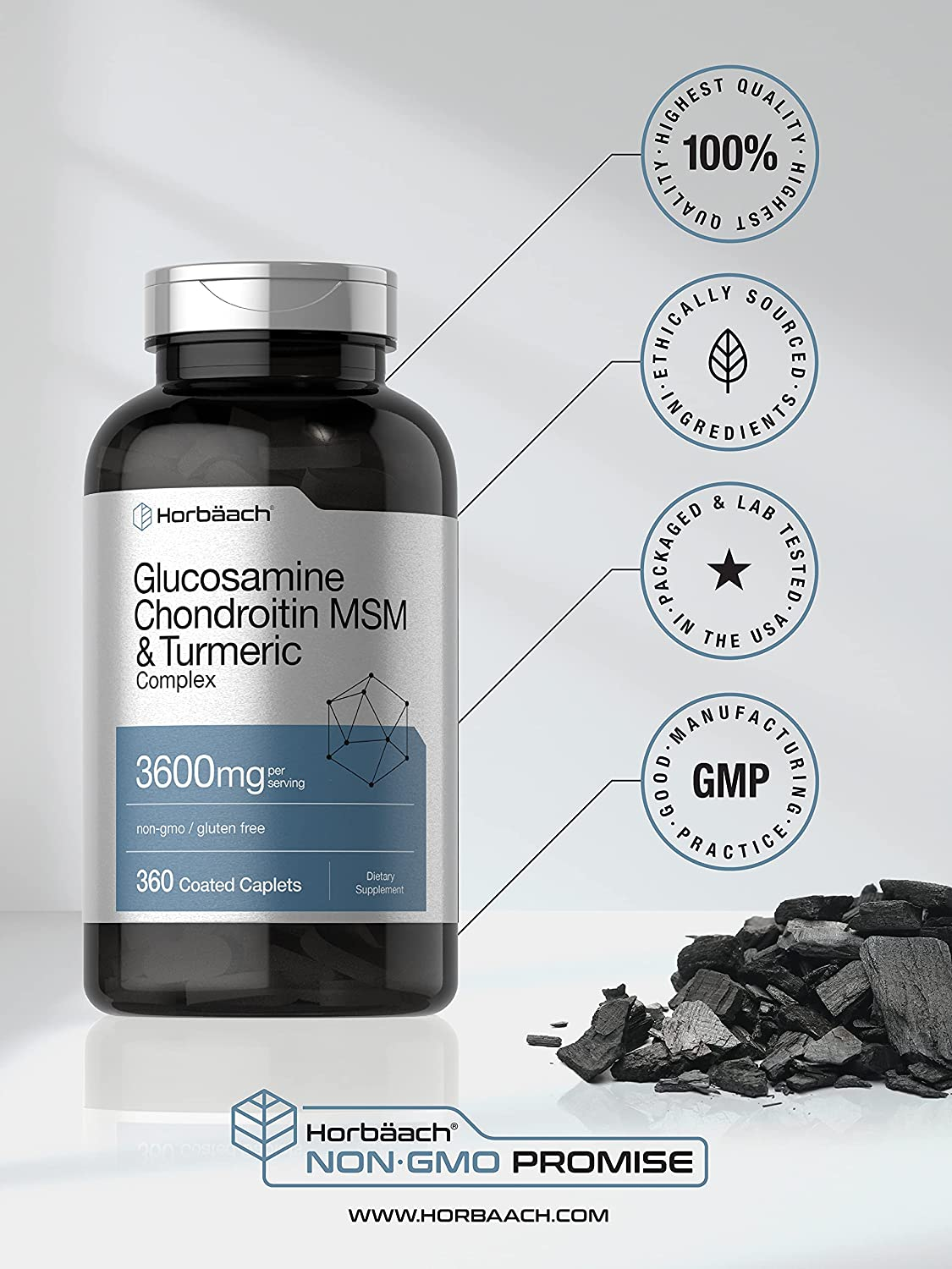 Glucosamine Chondroitin | 3600 Mg | 360 Caplets | MSM and Turmeric | Advanced Formula | Non-Gmo, Gluten Free | by Horbaach