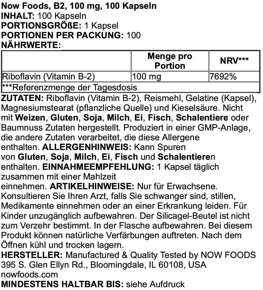 Supplements, Vitamin B-2 (Riboflavin) 100 Mg, Energy Production*, 100 Veg Capsules