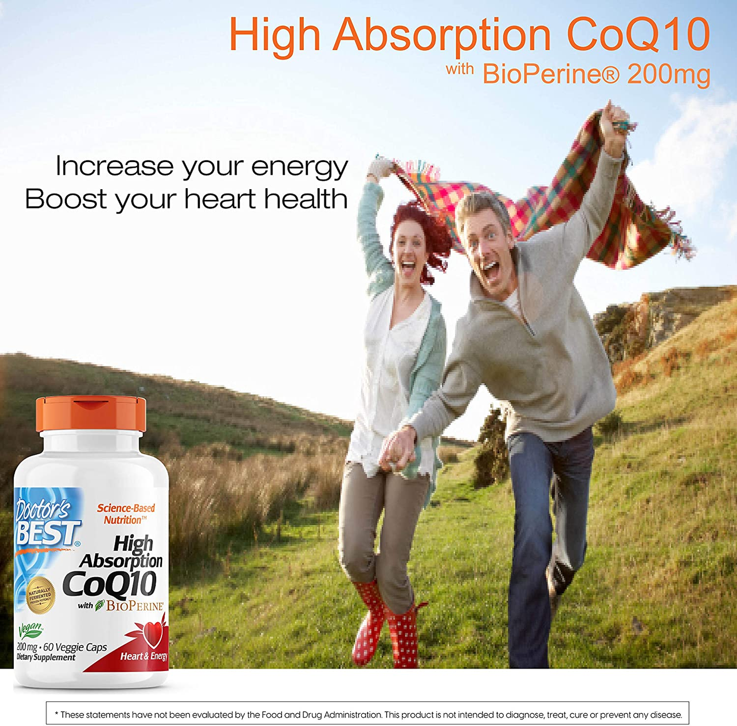 High Absorption Coq10 with Bioperine Gluten Free Naturally Fermented Vegan, Heart Health and Energy Production 200 Mg 60 Veggie Caps, White