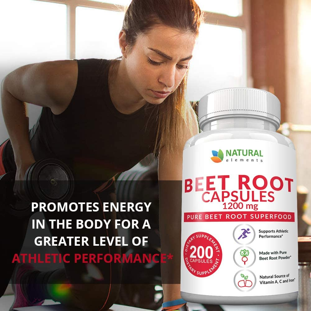 Beet Root Capsules - 1200Mg per Serving - 200 Beet Root Powder Capsules - Beetroot Powder Supports Blood Pressure, Athletic Performance, Digestive, Immune System (Pure, Non-Gmo & Gluten Free)