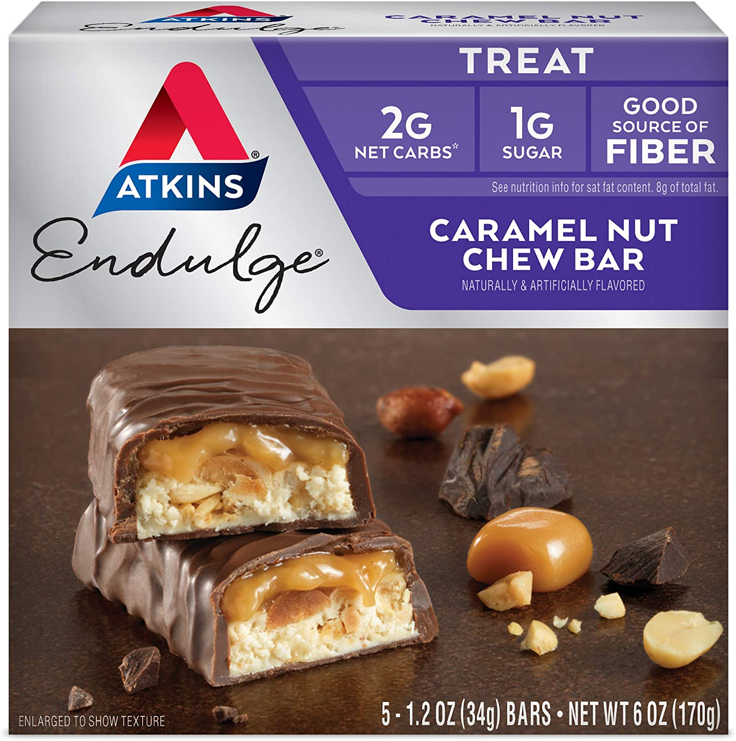 Endulge Treat Caramel Nut Chew Bar. Rich & Decadent Treat. Keto-Friendly. (5 Bars)