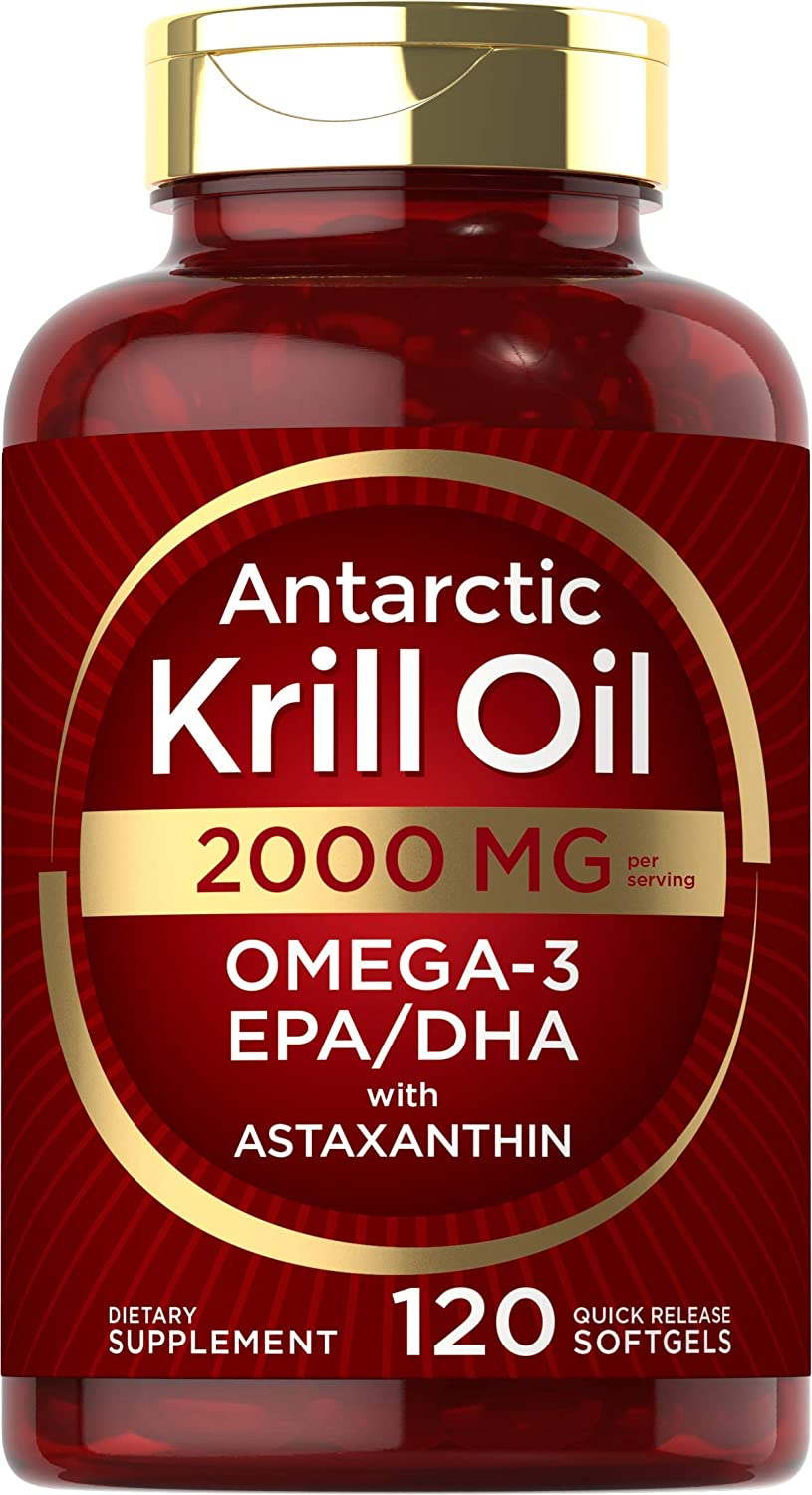 Antarctic Krill Oil 2000 Mg 120 Softgels | Omega-3 EPA, DHA, with Astaxanthin Supplement Sourced from Red Krill | Maximum Strength | Laboratory Tested