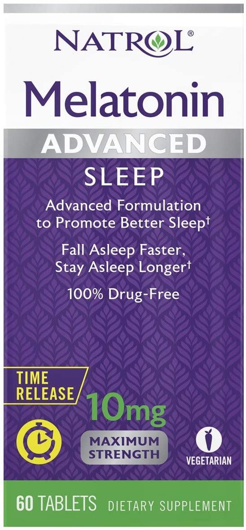 Melatonin Advanced Sleep Tablets with Vitamin B6, Helps You Fall Asleep Faster, Stay Asleep Longer, 2-Layer Controlled Release, 100% Drug-Free, 10Mg, 60 Count