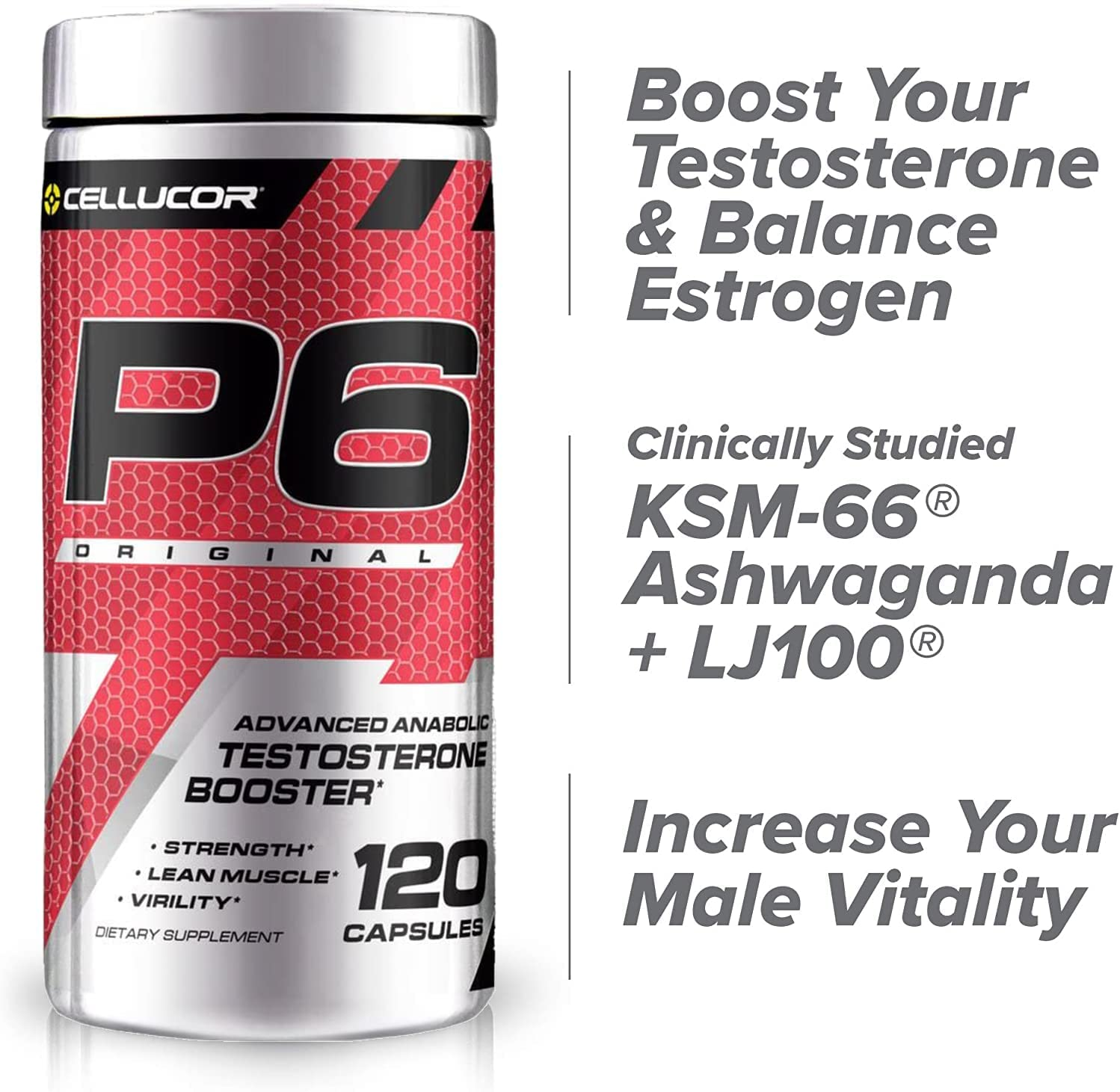 P6 Original Testosterone Booster for Men, Build Advanced Anabolic Strength & Lean Muscle, Boost Energy Performance, Increase Virility Support, 120 Capsules