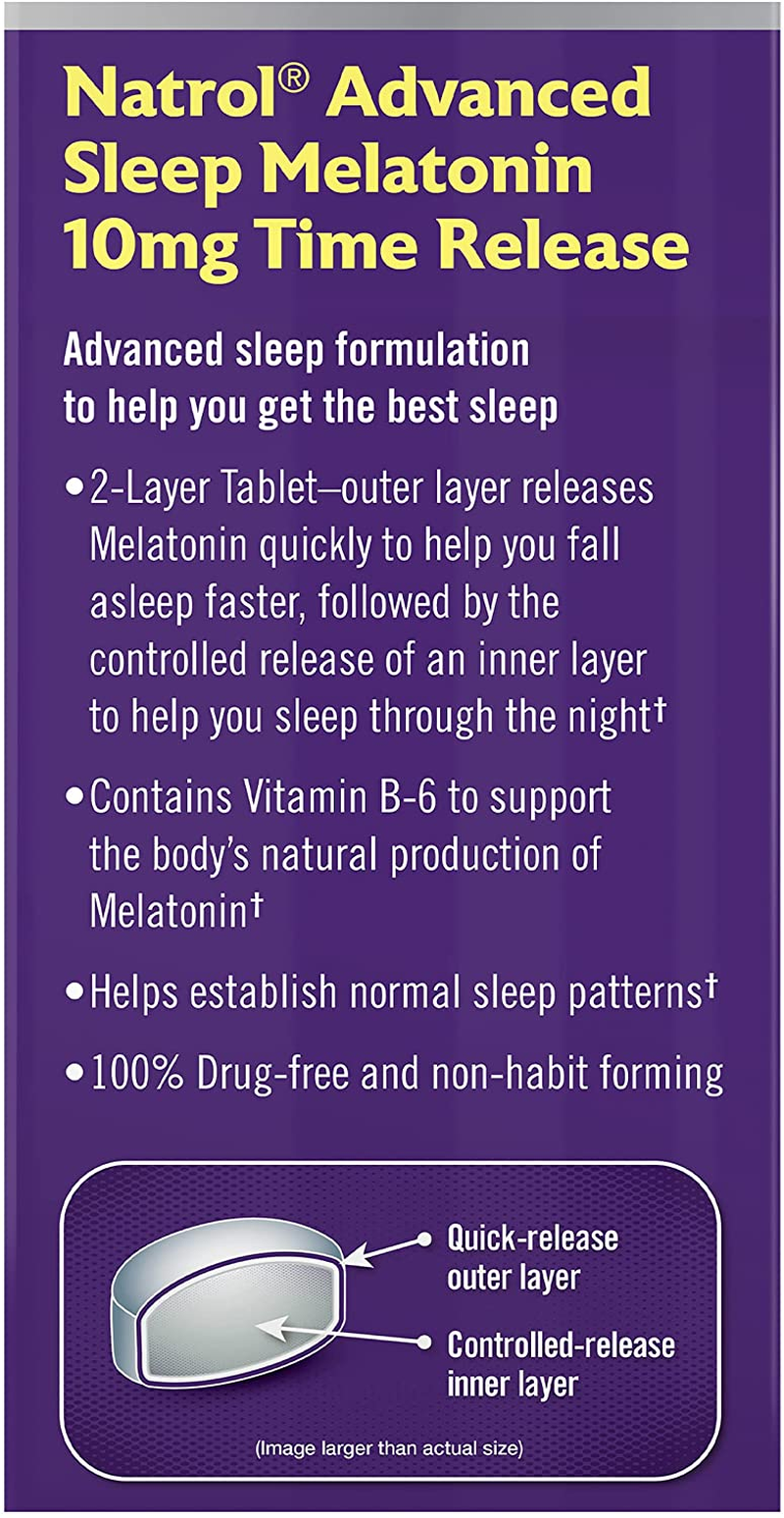 Melatonin Advanced Sleep Tablets with Vitamin B6, Helps You Fall Asleep Faster, Stay Asleep Longer, 2-Layer Controlled Release, 100% Drug-Free, Maximum Strength, 10Mg, 30 Count