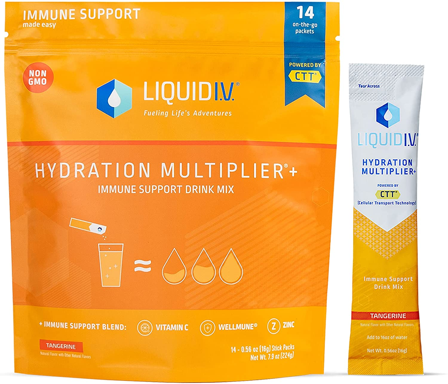 Hydration Multiplier + Immune Support, Easy Open Packets, Fresh Tangerine Flavor | 14 Sticks