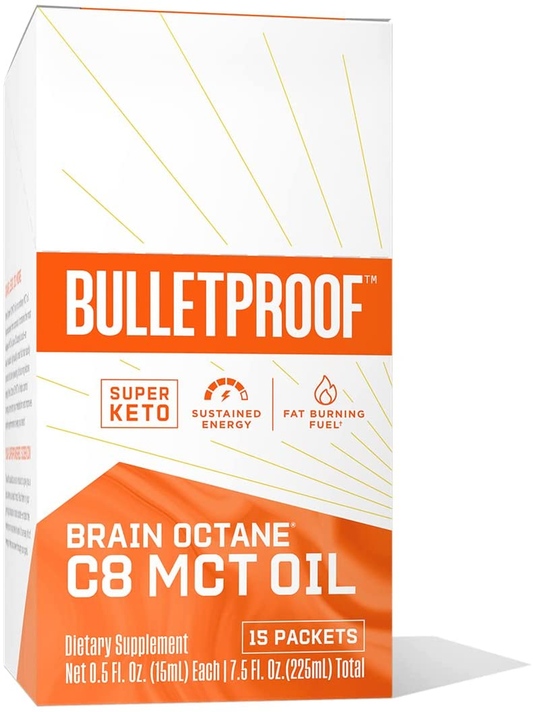 Brain Octane Premium C8 MCT Oil Single Serve Packets from Non-Gmo Coconuts, Flavorless, 14G Mcts,  Keto Supplement, Sustained Energy, Appetite Control, Physical Energy, Non-Gmo, Vegan