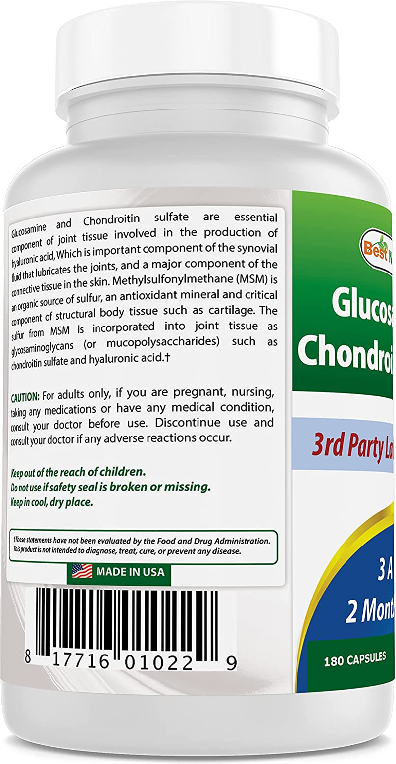 Glucosamine Chondroitin and MSM (Non-Gmo) - Promotes Joint Health - 180 Count