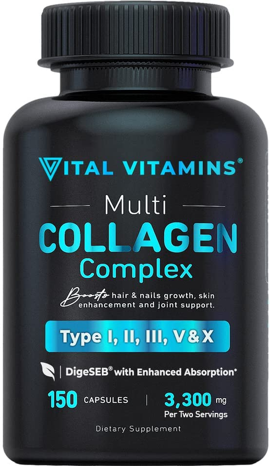 Multi Collagen Complex - Type I, II, III, V, X, Grass Fed, Non-Gmo, 150 Capsules