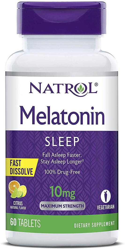 Melatonin Fast Dissolve Tablets, Helps You Fall Asleep Faster, Stay Asleep Longer, Easy to Take, Dissolves in Mouth, Strengthen Immune System, Max Strength, Citrus Punch Flavor, 10Mg, 60 Count