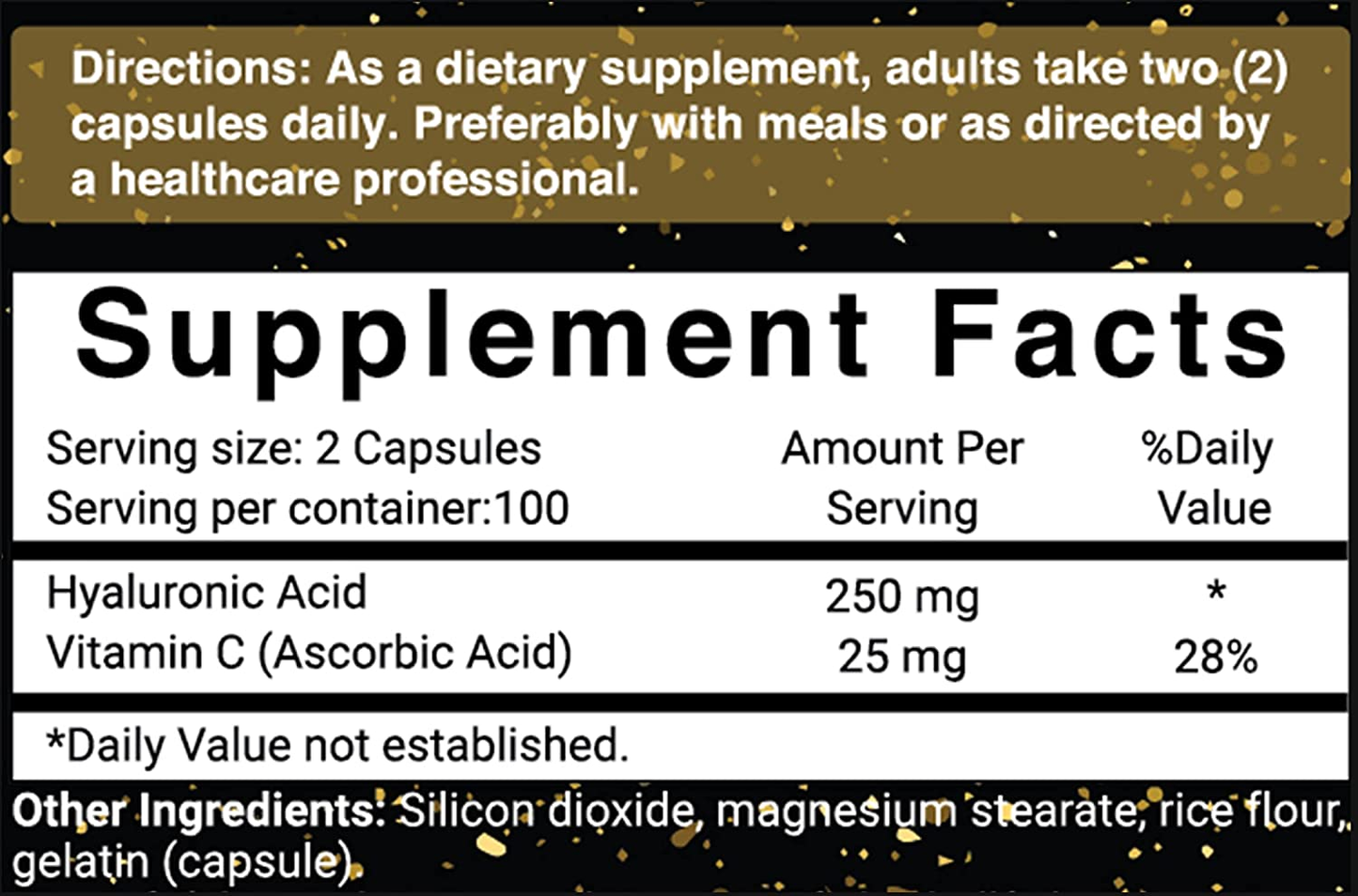 Plant Based Hyaluronic Acid Supplements, 250Mg Hyaluronic Acid with 25Mg Vitamin C per Serving, 200 Capsules, 2 in 1 Formula, Supports Skin Hydration, Joints Lubrication and Antioxidant