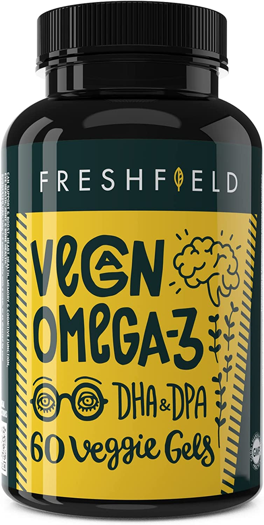 Freshfield Vegan Omega 3 DHA Supplement: Premium Algae Oil, 2 Month Supply, Plant Based, Sustainable, Premium and Mercury Free. Better than Fish Oil! Supports Heart, Brain, Joint Health - W/ DPA