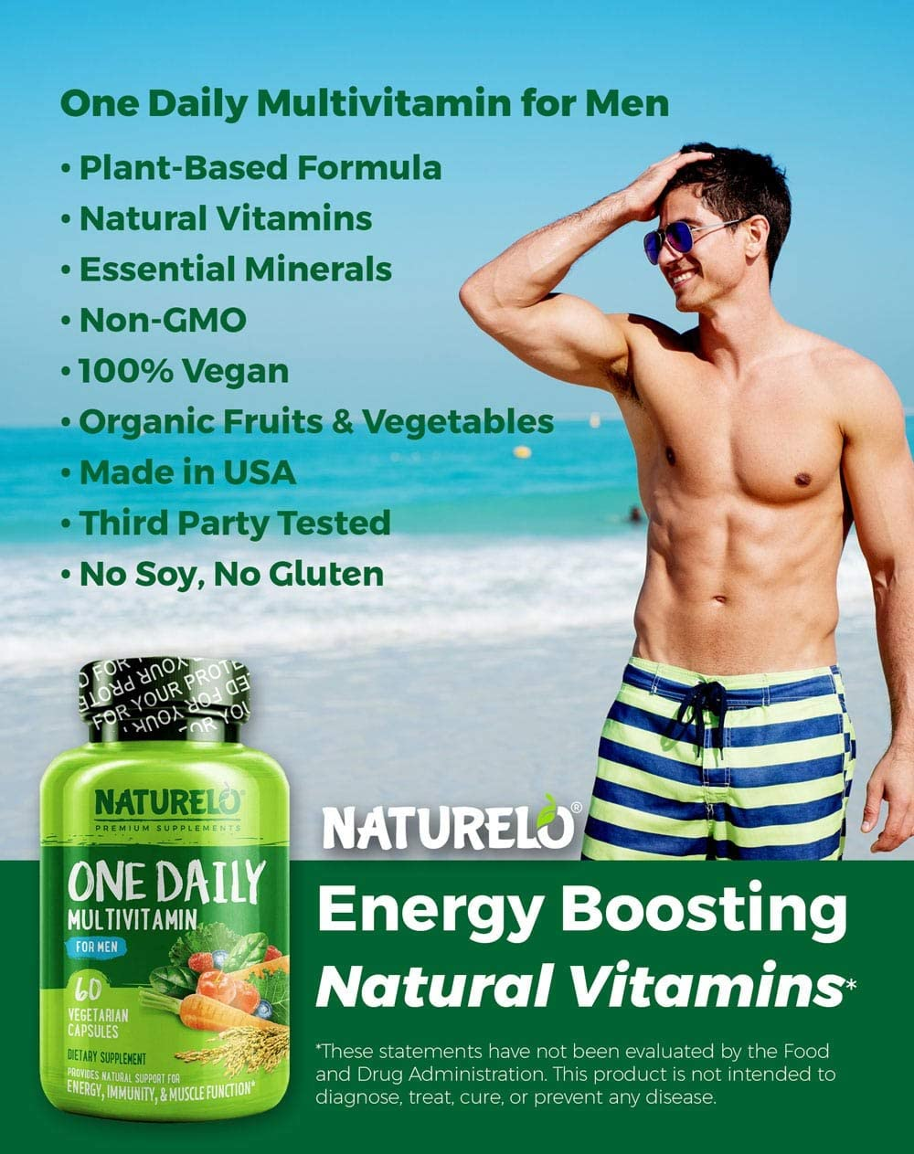 One Daily Multivitamin for Men - with Vitamins & Minerals + Organic Whole Foods - Supplement to Boost Energy, General Health - Non-Gmo - 60 Capsules | 2 Month Supply