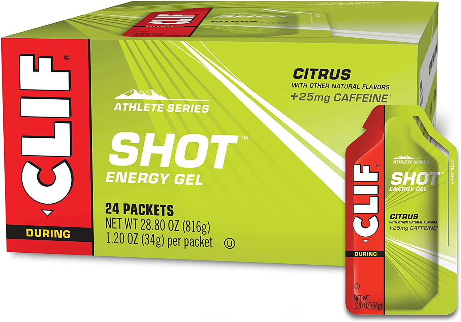 CLIF SHOT - Energy Gels - Citrus Flavor - 25Mg Caffeine- Non-Gmo - Quick Carbs & Caffeine for Energy - High Performance & Endurance - Fast Fuel for Cycling and Running (1.2 Ounce Packet, 24 Count)