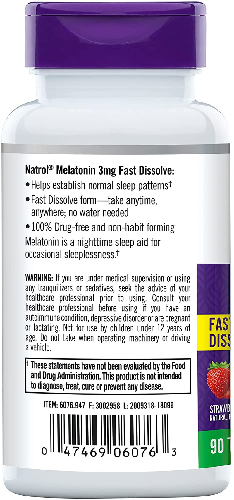 Melatonin Fast Dissolve Tablets, Helps You Fall Asleep Faster, Stay Asleep Longer, Easy to Take, Dissolves in Mouth, Strengthen Immune System, 3Mg, 90 Count