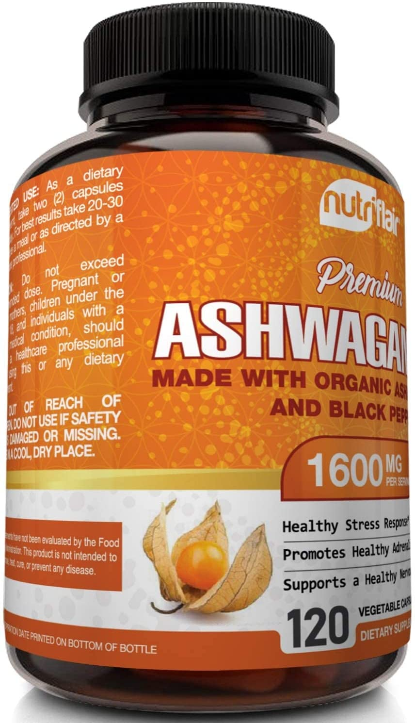 Organic Ashwagandha Capsules 1600Mg with Black Pepper, 120 Vegan Pills - Powerful Root Powder Supplement - Stress Anxiety Relief, Immune, Mood Enhancer, Energy, Adrenal and Thyroid Support