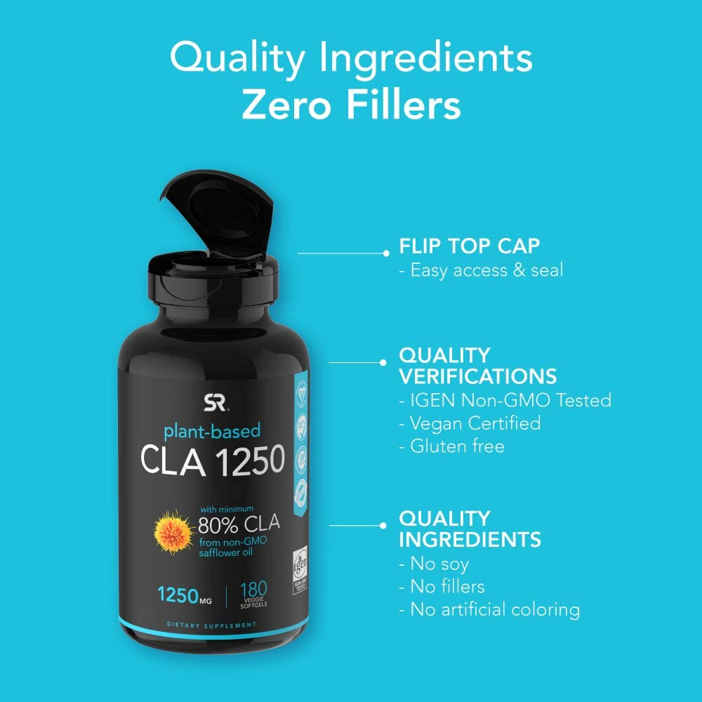 Vegan CLA 1250 - 90 Veggie Softgels | Non-Stimulating Conjugated Linoleic Acid (CLA) | Gluten Free, Non-Gmo Verified