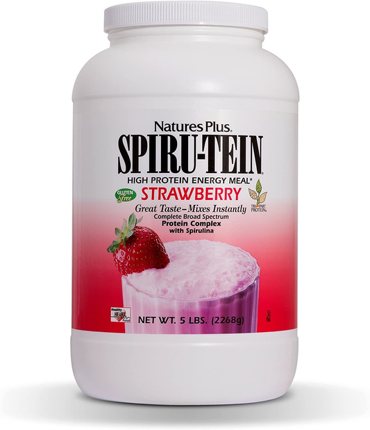 Naturesplus SPIRU-TEIN Shake - Strawberry - 5 Lbs, Spirulina Protein Powder - Plant Based Meal Replacement, Vitamins & Minerals for Energy - Vegetarian, Gluten-Free - 67 Servings