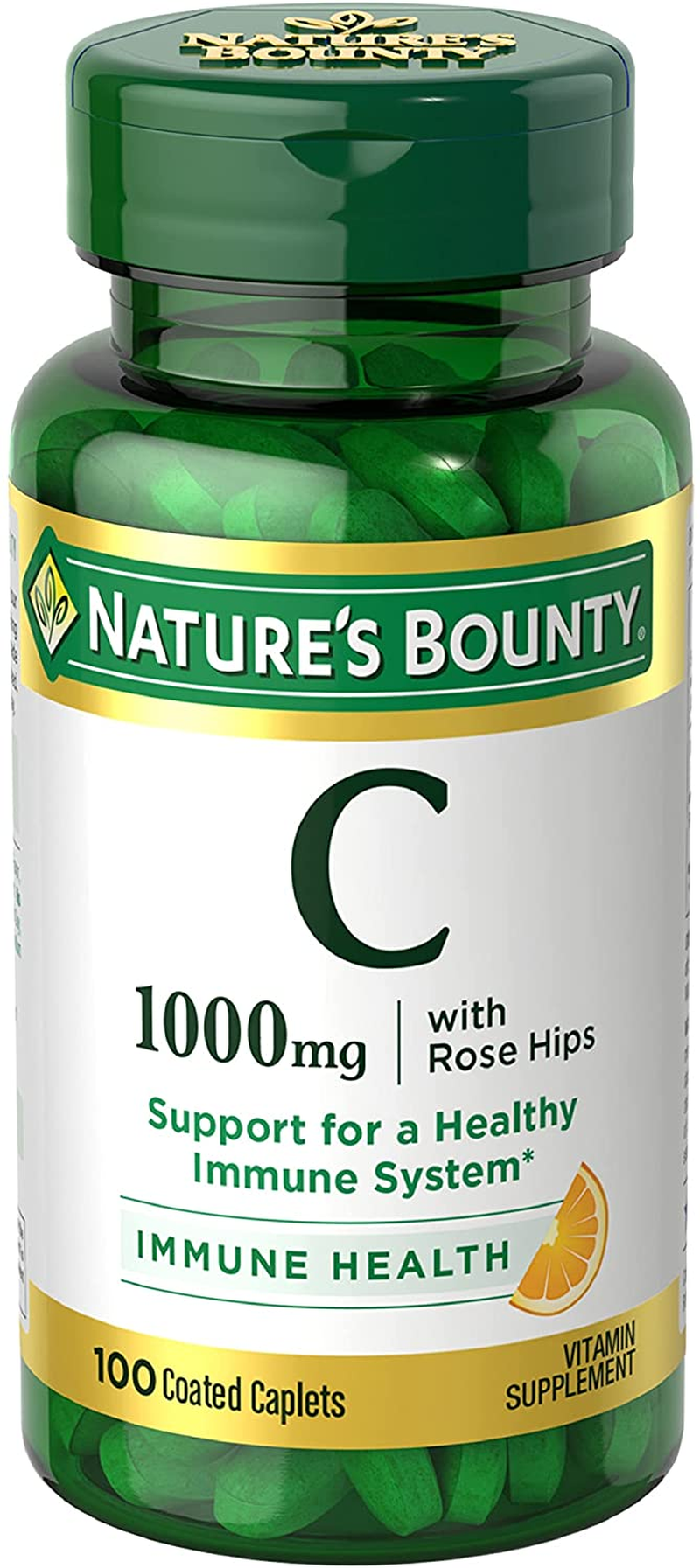 Nature’S Bounty Vitamin C + Rose Hips, Immune Support, 1000Mg, Coated Caplets, 100 Ct