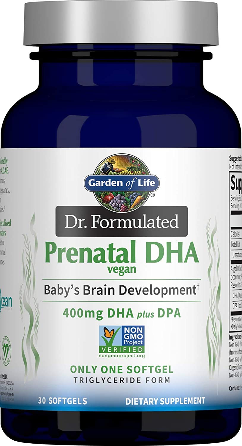 Dr. Formulated Prenatal Vegan DHA - Certified Vegan Omega 3 Supplement with 400Mg DHA + DPA from Algal Omega 3 in Triglyceride Form, Non-Gmo Algae Omega 3 for Vegans, 30 Softgels