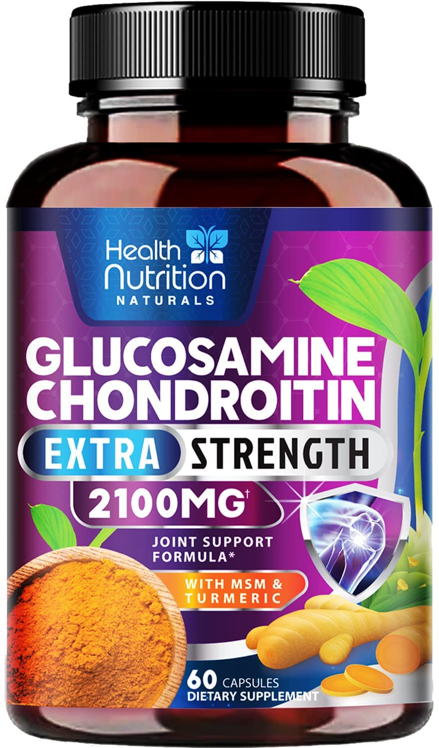 Glucosamine with Chondroitin Turmeric MSM, Triple Strength 2100Mg, for Hip, Knee, Joint & Back Comfort - Bottled in USA - Joint Supplement with Boswellia & Bromelain. Non-Gmo - 60 Capsules