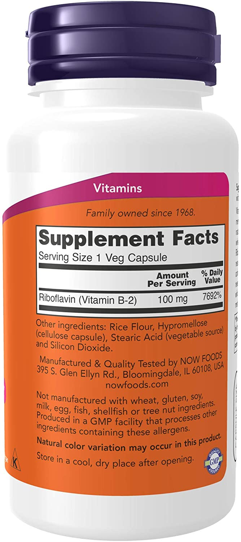 Supplements, Vitamin B-2 (Riboflavin) 100 Mg, Energy Production*, 100 Veg Capsules