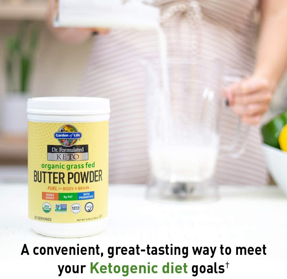 Dr. Formulated Keto Organic Grass Fed Butter Powder, 30 Servings, 8G Fat Mcts and CLA plus Probiotics - Non-Gmo, Gluten Free, Keto & Paleo, Best for Coffee, Shakes & Cooking, 10.58 Oz