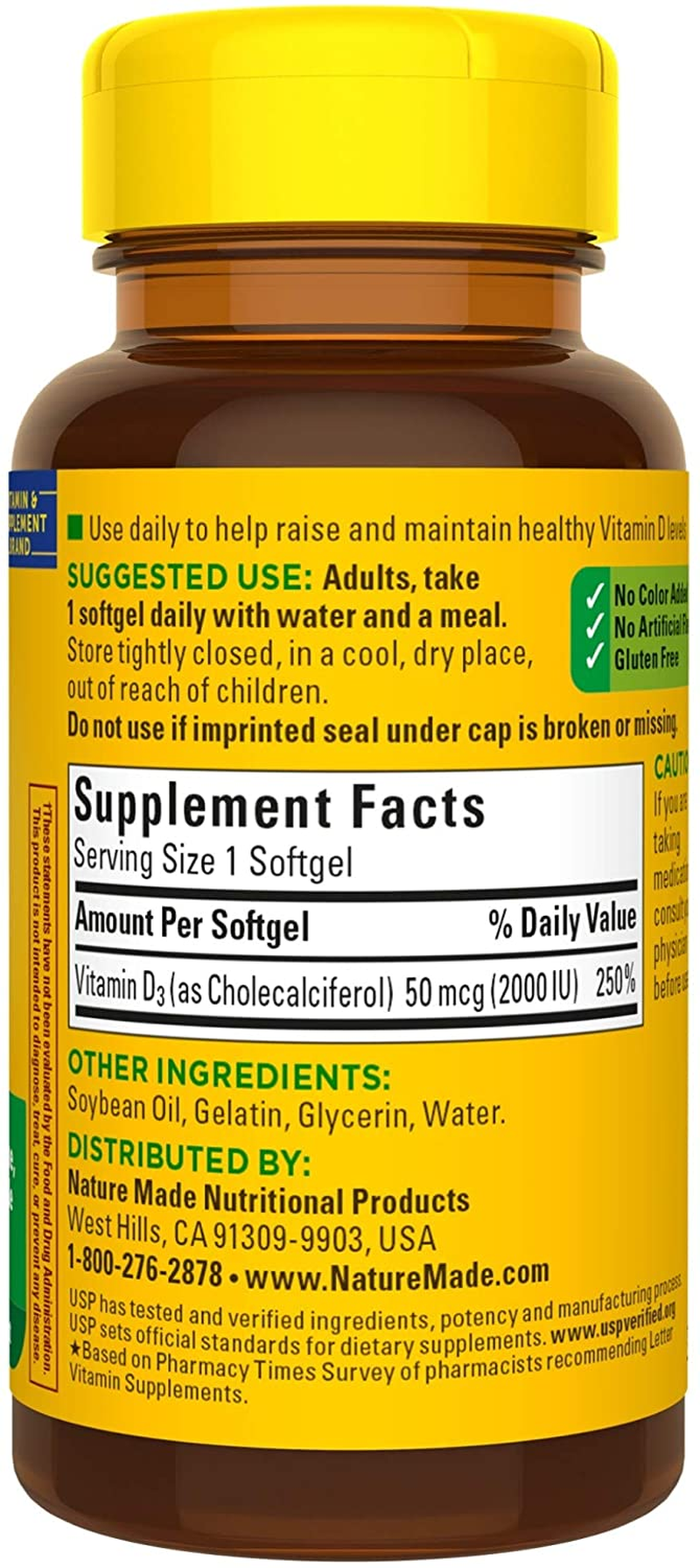 Vitamin D3, 90 Softgels, Vitamin D 2000 IU (50 Mcg) Helps Support Immune Health, Strong Bones and Teeth, & Muscle Function, 250% of the Daily Value for Vitamin D in One Daily Softgel