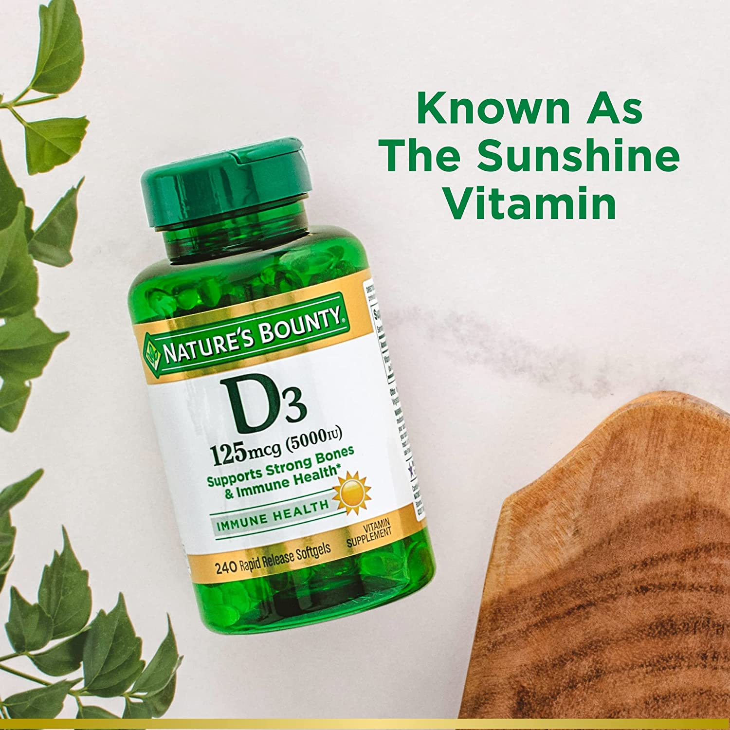 Nature’S Bounty Vitamin D3, Immune Support, 125 Mcg (5000Iu), Rapid Release Softgels, 240 Ct