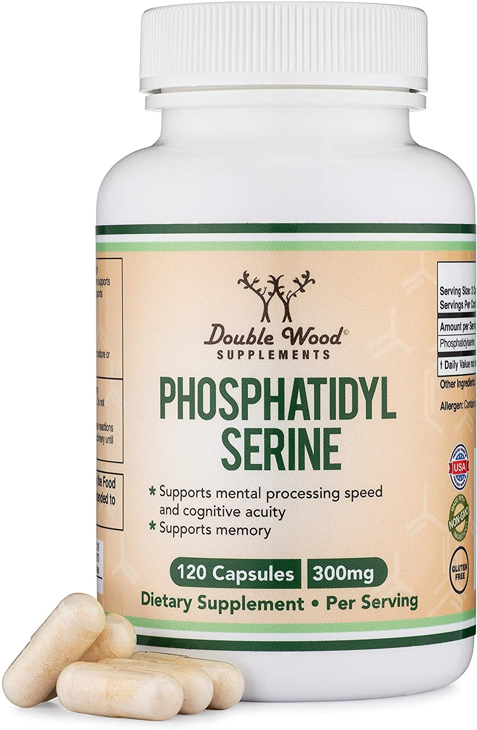 Phosphatidylserine 300Mg per Serving, Manufactured in the USA, 120 Capsules (Phosphatidyl Serine Complex) by