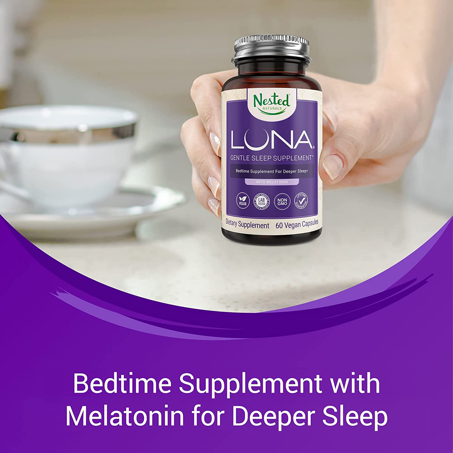 Luna | #1 Bedtime Supplement | Naturally Sourced Ingredients for Easier Bedtime | 60 Non-Habit Forming Vegan Capsules | Herbal Supplement with Melatonin, Valerian Root, Chamomile Non-Gmo (Luna 2 Pack)