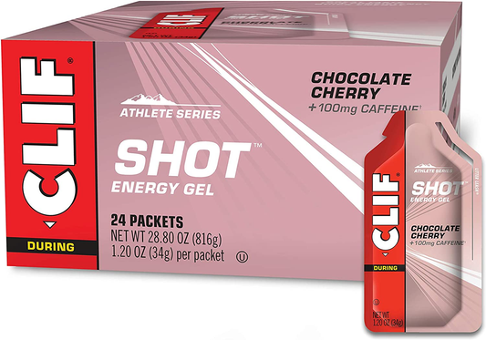 CLIF SHOT - Energy Gels - Chocolate Cherry - 100Mg Caffeine- Non-Gmo - Quick Carbs & Caffeine for Energy - High Performance & Endurance - Fast Fuel for Cycling and Running (1.2 Ounce Packet, 24 Count)