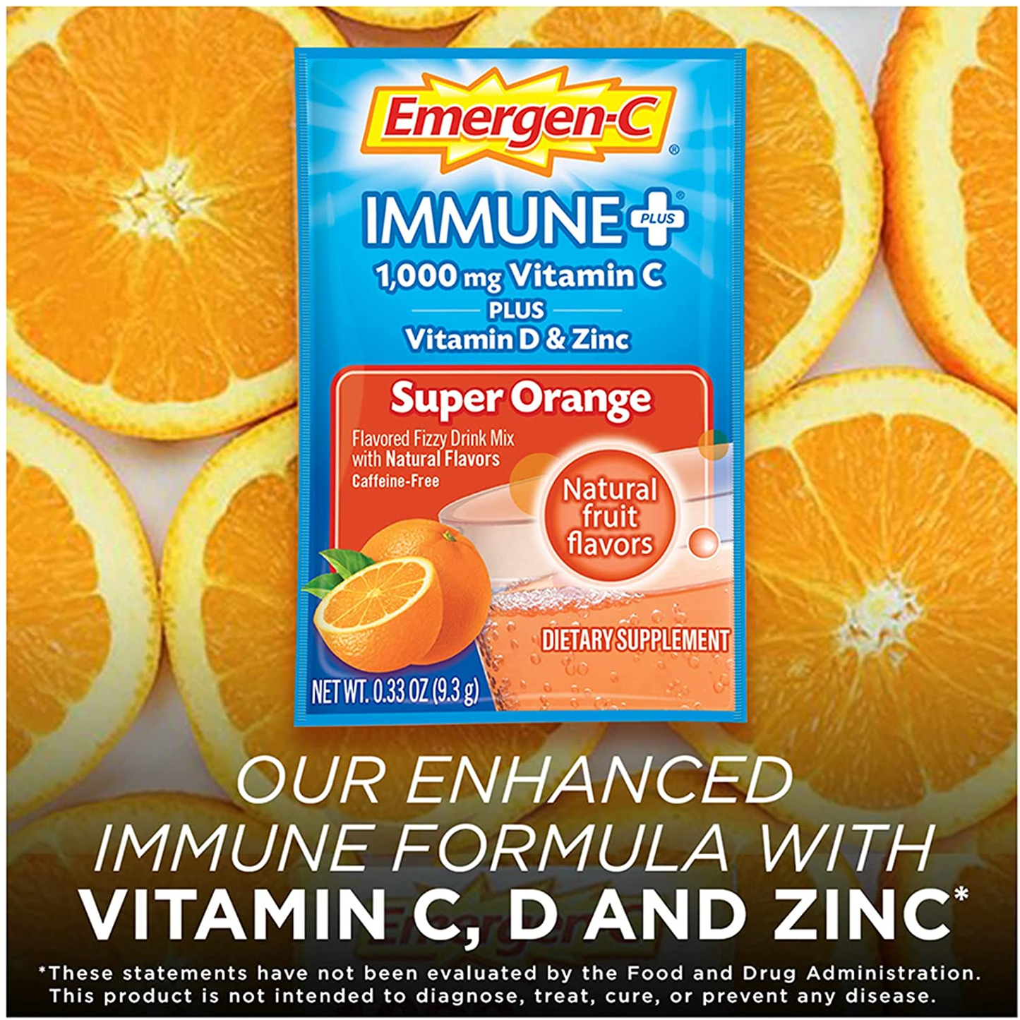 Immune+ 1000Mg Vitamin C Powder, with Vitamin D, Zinc, Antioxidants and Electrolytes for Immunity, Immune Support Dietary Supplement, Super Orange Flavor - 30 Count/1 Month Supply