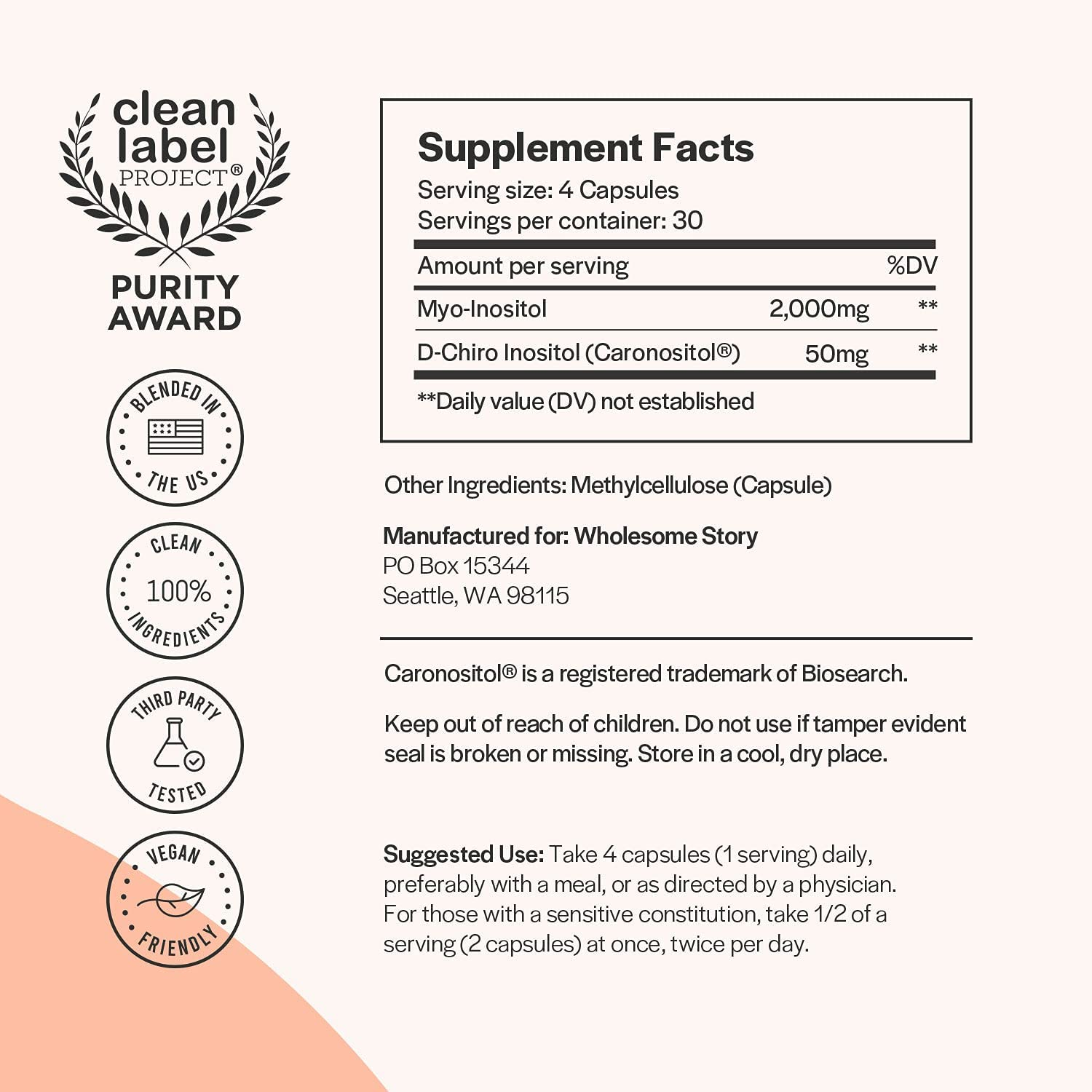 Myo-Inositol & D-Chiro Inositol Blend | 30-Day Supply | Most Beneficial 40:1 Ratio | Hormonal Balance & Healthy Ovarian Function Support for Women | Vitamin B8 | Made in USA (120 Capsules)