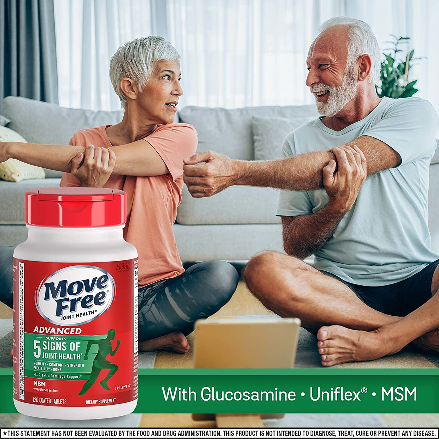 Glucosamine Chondroitin MSM Joint Support Supplement for Men and Women,  Advanced, Joint Support Tablets, Supports Mobility Flexibility Strength Lubrication & Comfort, (120Ct Bottle)