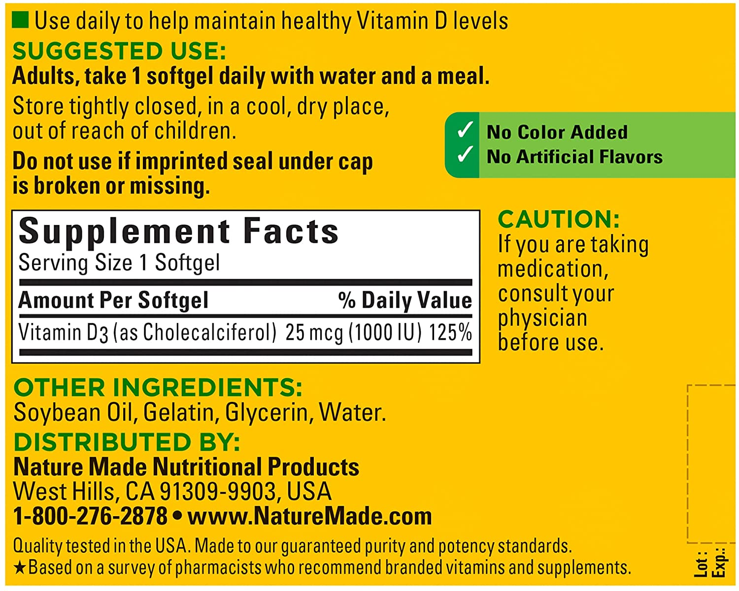 Vitamin D3, 300 Softgels, Vitamin D 1000 IU (25 Mcg) Helps Support Immune Health, Strong Bones and Teeth, & Muscle Function, 125% of the Daily Value for Vitamin D in One Daily Softgel