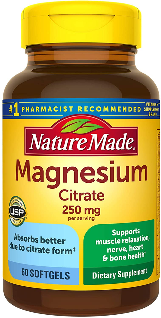 Magnesium Citrate 250 Mg, Dietary Supplement for Muscle Support, 60 Softgels, 30 Day Supply