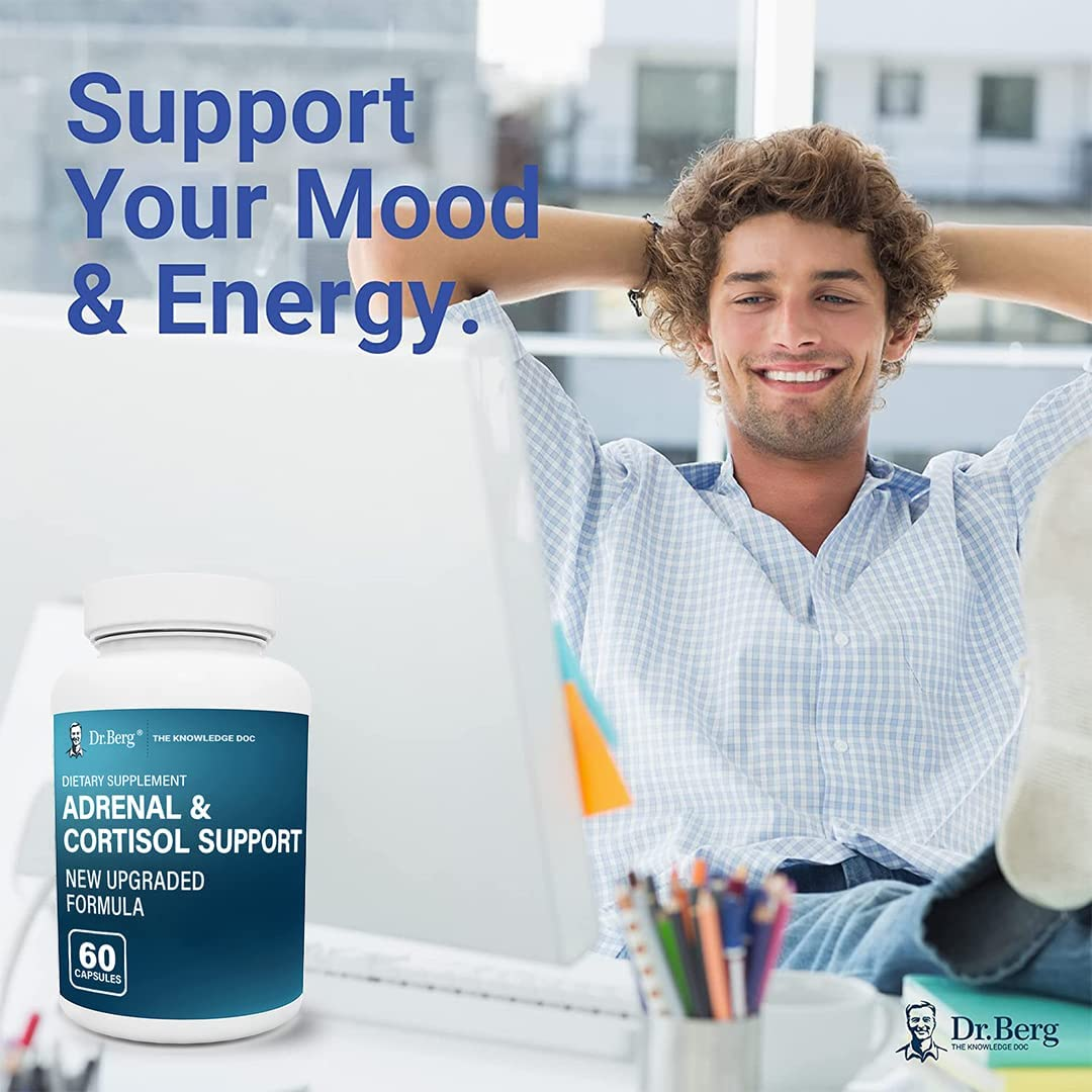 Dr. Berg’S Adrenal & Cortisol Support New Formula - Adrenal Support Supplements - Mood, Focus, Relaxation and Stress Support - Adrenal Fatigue Supplements W/ Ashwagandha Extracts - 60 Capsules 3 Pack