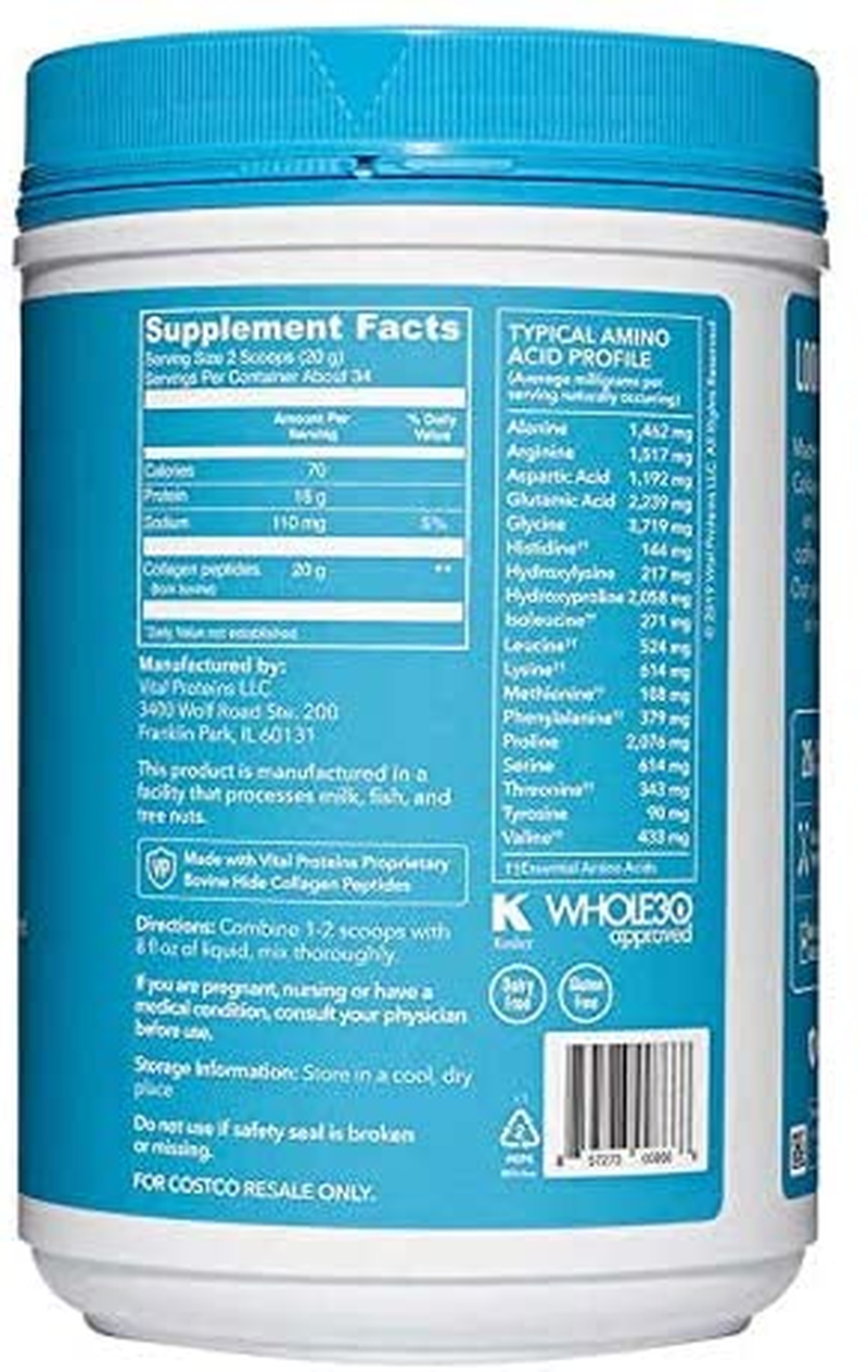 Natural Whole Nutrition Collagen Peptides - Pasture Raised, Grass Fed, Paleo Friendly, Gluten Free, Single Ingredient - 24 Ounce