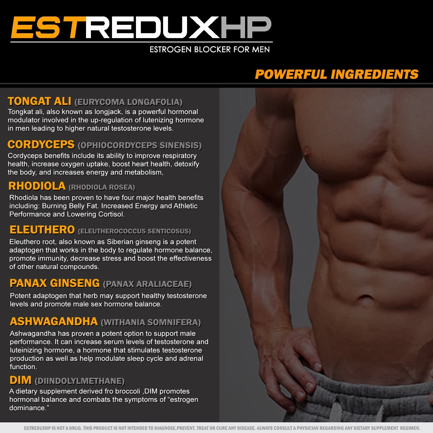 Estreduxhp Estrogen Blocker for Men | Aromatase Inhibitor, anti Estrogen | Adaptogen Supplement for Men |  | 30 Day Supply