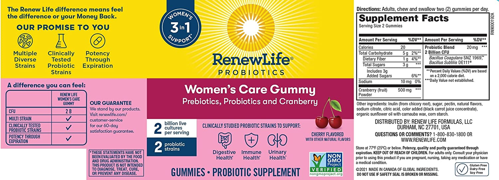 Womens Care Gummy with Prebiotics, Probiotics and Cranberry; 48Ct. (Pack May Vary) (Package May Vary)