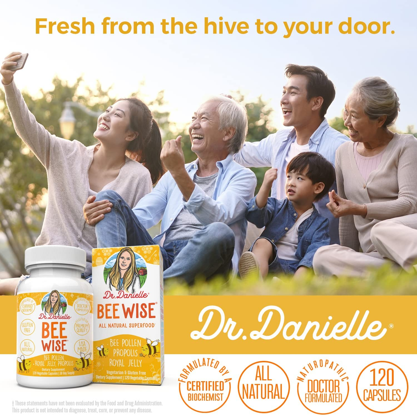 Dr. Danielle'S Bee Wise - Bee Pollen Supplement - Bee Well with Royal Jelly, Propolis, Beepollen in 4 Daily Bee Pollen Capsules