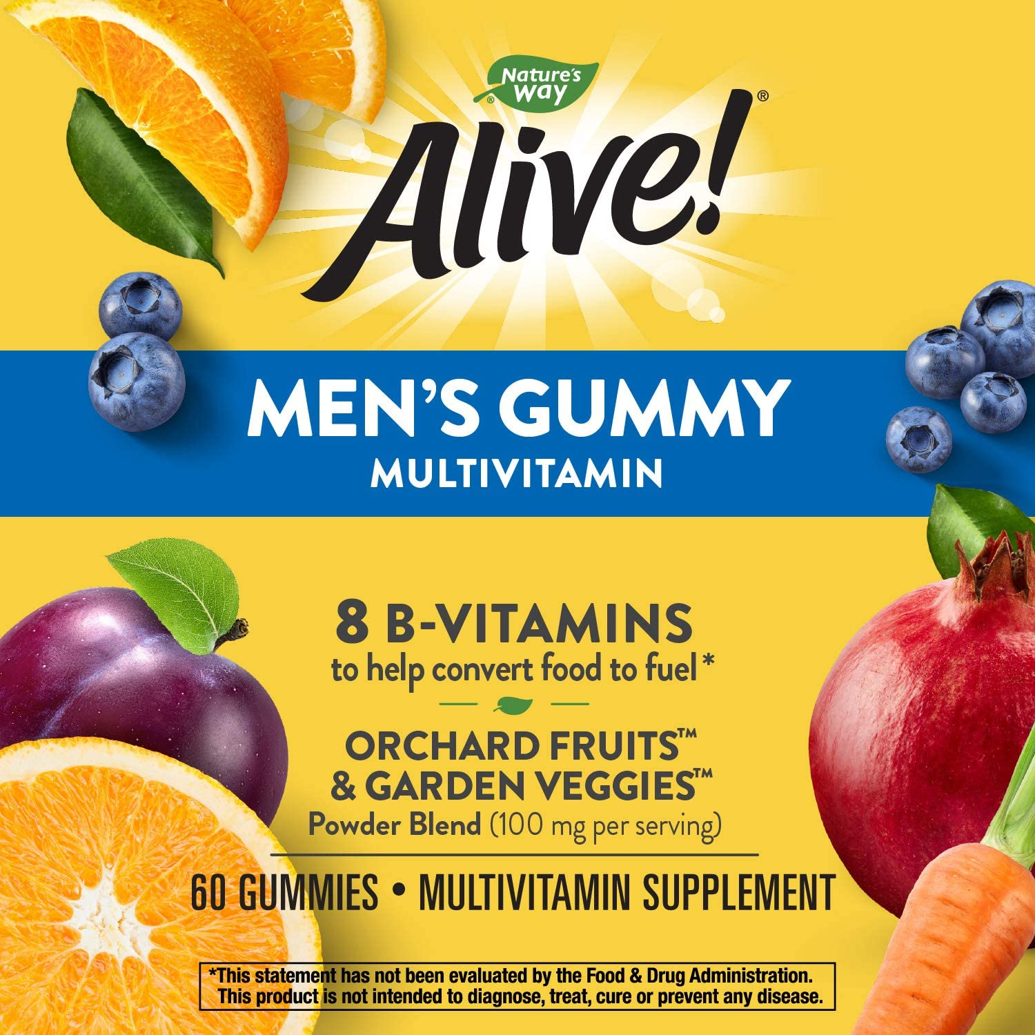 Alive! Men'S Gummy Multivitamin and B-Vitamins, Fruit Flavored, 60 Gummies